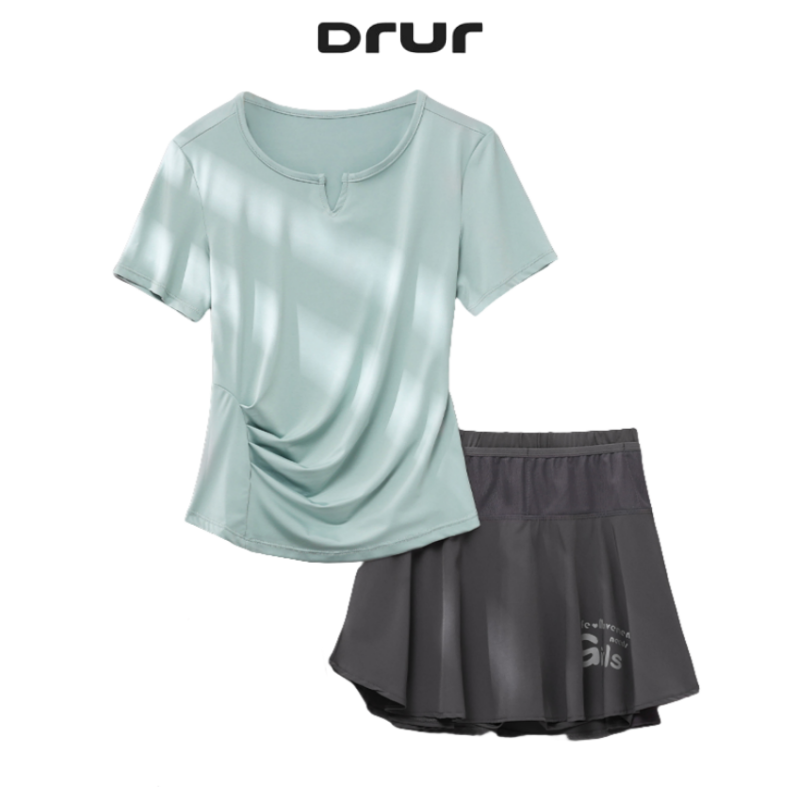 DRUR 夏 A ラインテニススカートセット女性軽量ゴルフウェアジム衣装 2 ピーススポーツシャツスコートスーツアスレチックトラックスーツ新