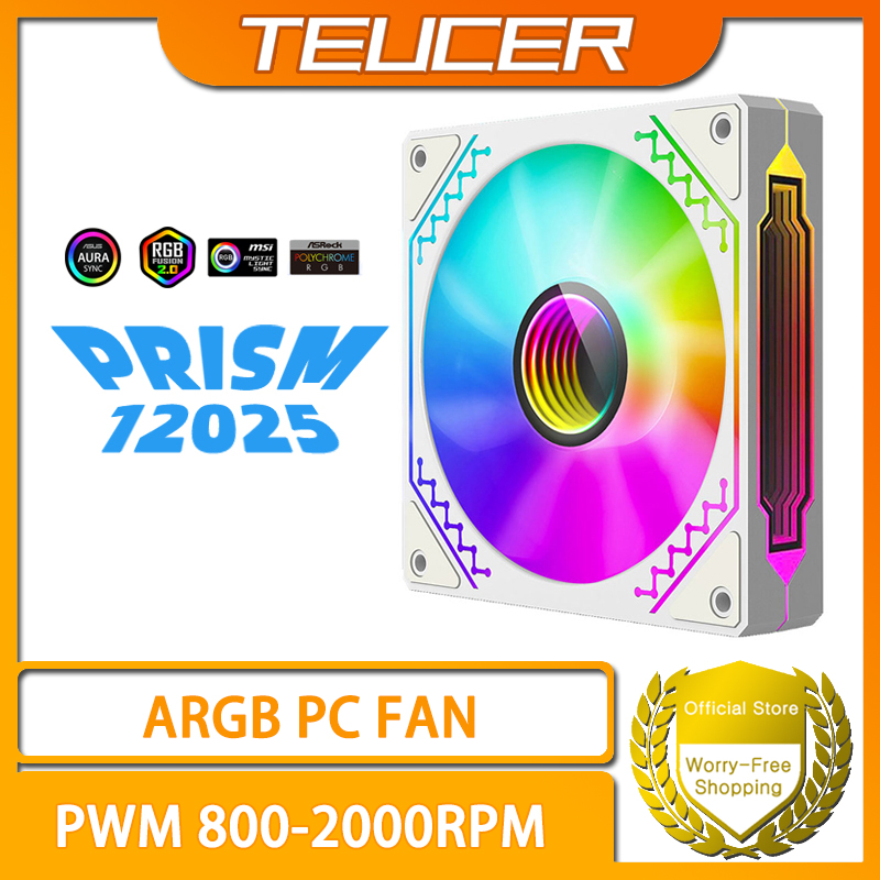 TEUCER 1個 Prism12025 PCケースファン 120mm 5V 3ピン ARGB サイクリックミラーライトエフェクト PWM 800～2000RPM 冷却ファン