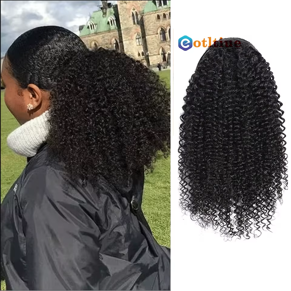 ポニーテール人毛変態カーリーポニーテールブラジル巾着ポニーテールクリップでヘアエクステンションレミー人毛巻き毛テール