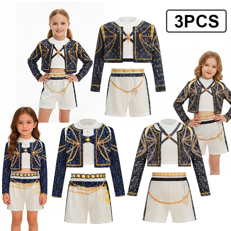 2026 春夏ガールコスプレ歌手ファッション服ステージパフォーマンス 3 個セット子供ショーハロウィンカーニバルパーティー衣装