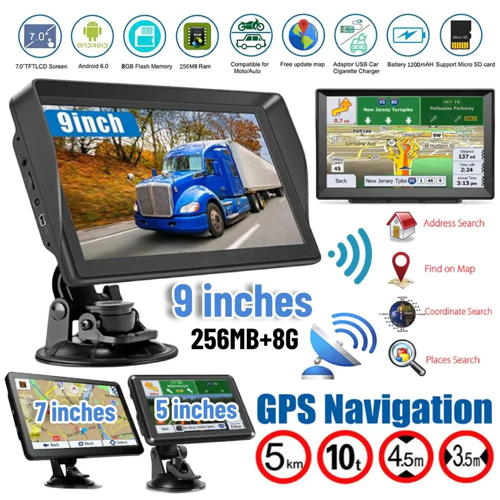 9/7/5 インチ車の GPS ナビゲーションタッチスクリーン 256 メガバイト 8 グラム車の GPS ナビゲーター HD ヨーロッパ北アメリカ地図 GPS ナビゲーター車のトラック用
