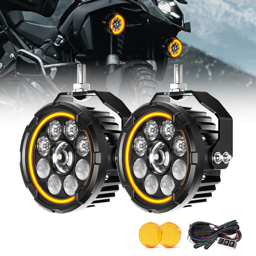 HL 4.5 インチモトライト高低ビームアンバー DRL ADV エンデューロストリート GR オートバイ補助外部オフロード使用 BMW GS 12-36V