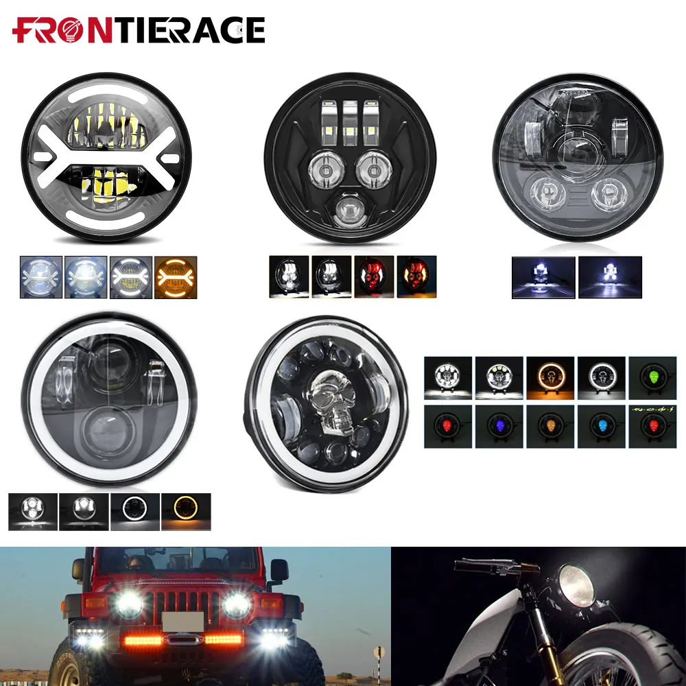 5 75 インチラウンド LED ライトオートバイのフロントヘッドライト車のヘッドランプ DRL/ウインカー/ロービームハーレーヘッドライト用