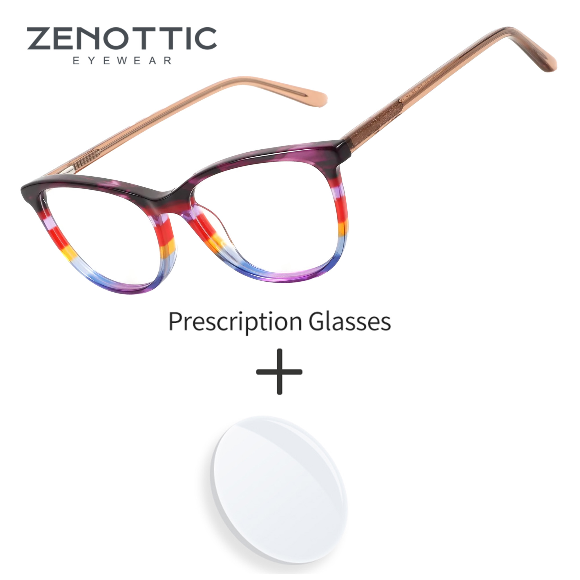 Zennottic スクエア手作りアセテート抗ブルーレイ累進多焦点女性医療光学レンズトレンディな処方メガネ