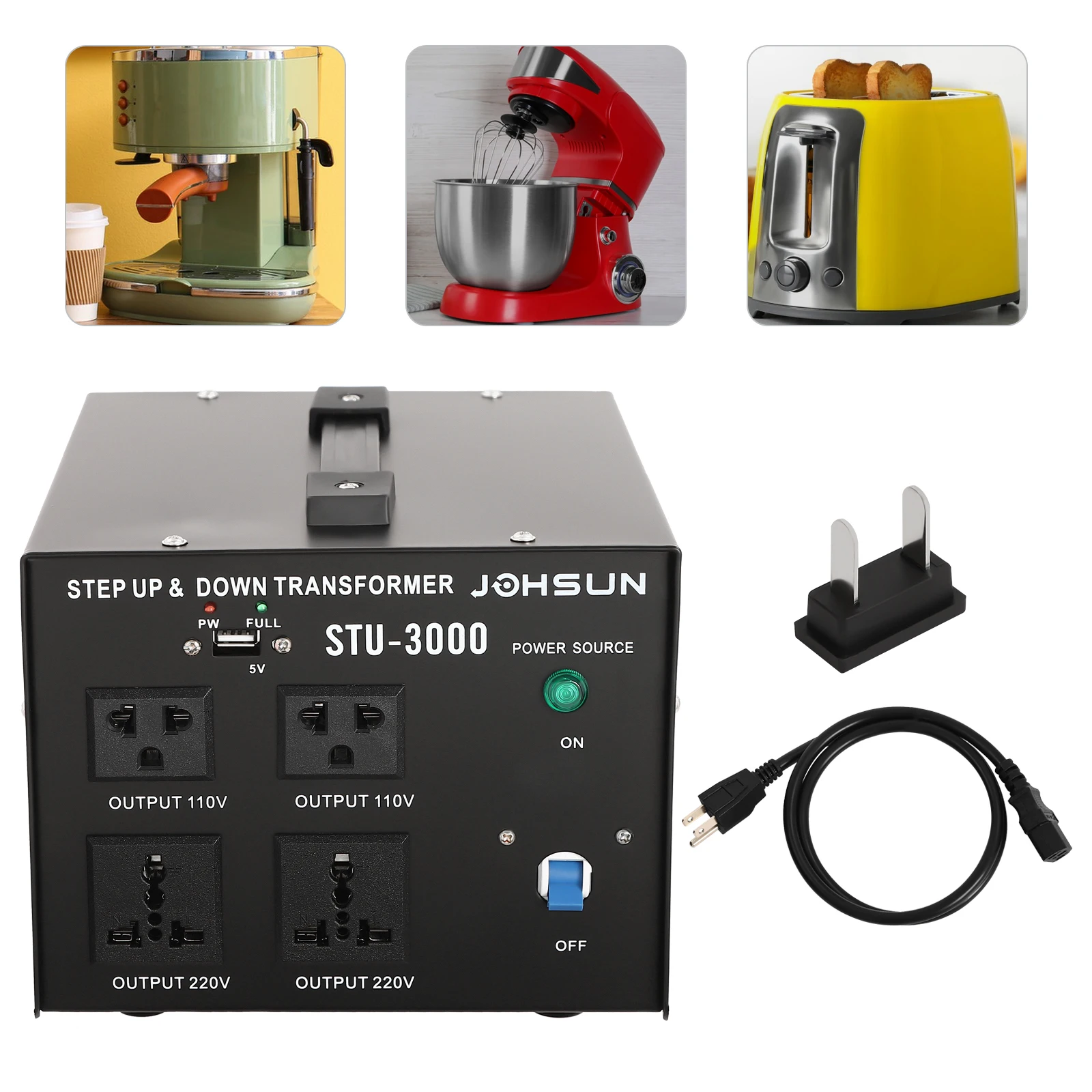 3000W 電圧コンバータ 変圧器 パワーコンバータ ステップアップ/ステップダウン 110V ～ 220V 220V ～ 110V 高耐久 5V USB ポート ブラック