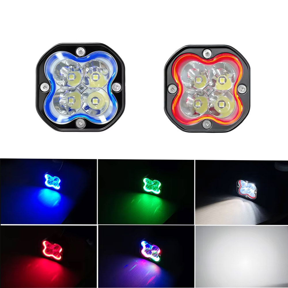 1/2 個 3 インチ LED ポッドライトモータースポットライトオフロード用 lada ハロー RGB 黄色フォグランプ 4x4 ドライビングライトフラッシュ 12V 24V