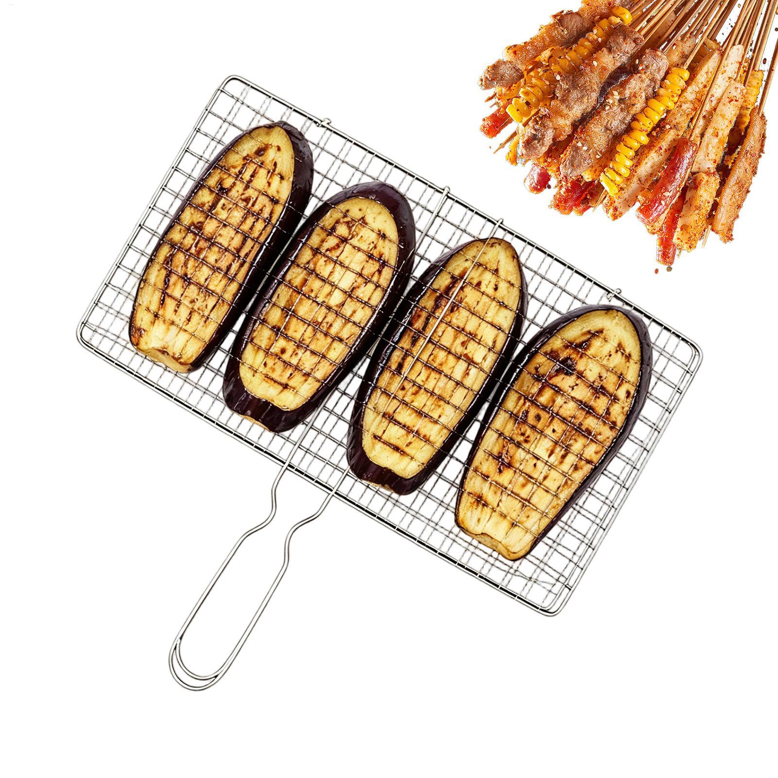 ステンレス鋼グリルバスケットバーベキュー調理ラック魚野菜グリルバスケットポータブルバーベキューツールステーキ肉シーフードグリッド