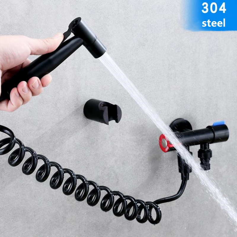 トイレビデ噴霧器ハンドヘルドビデ shattaf セット女性肛門洗浄蛇口ビデトイレダブル出口アングルバルブ黒 304 ホット