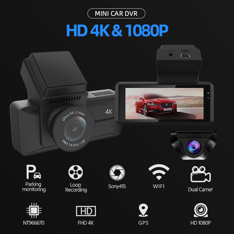 4K ダッシュカム ミニ WiFi ドライブレコーダー HD ナビゲーション 車 DVR サポート 1080P リアビューカメラ 駐車監視 ブラックボックス