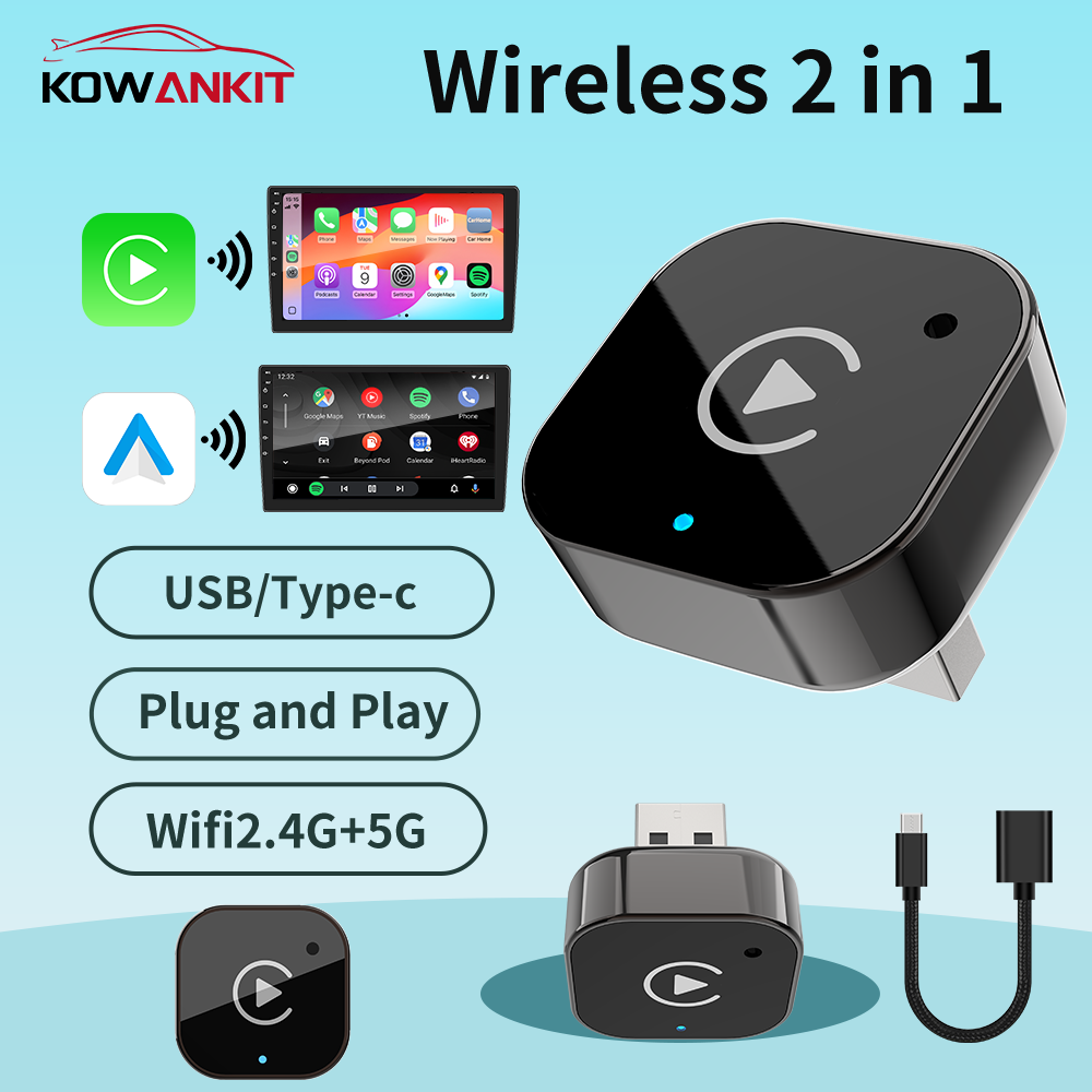 Kowankit 2in1 ワイヤレス Carplay アダプター Android Auto Carplay USB 2026 プラグ