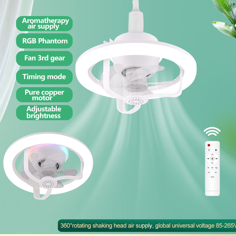 360°回転 E27 シーリングファン電球 LED ライト、リモート RGB カラー調光可能な換気ランプ付き家庭用照明 AC85-265V