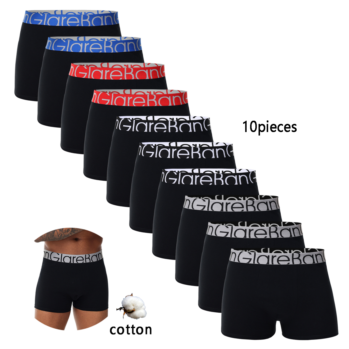 10 個パック黒綿ボクサーパンツ男性下着ソフト男性パンツオム快適な Boxershorts スリップパンティー