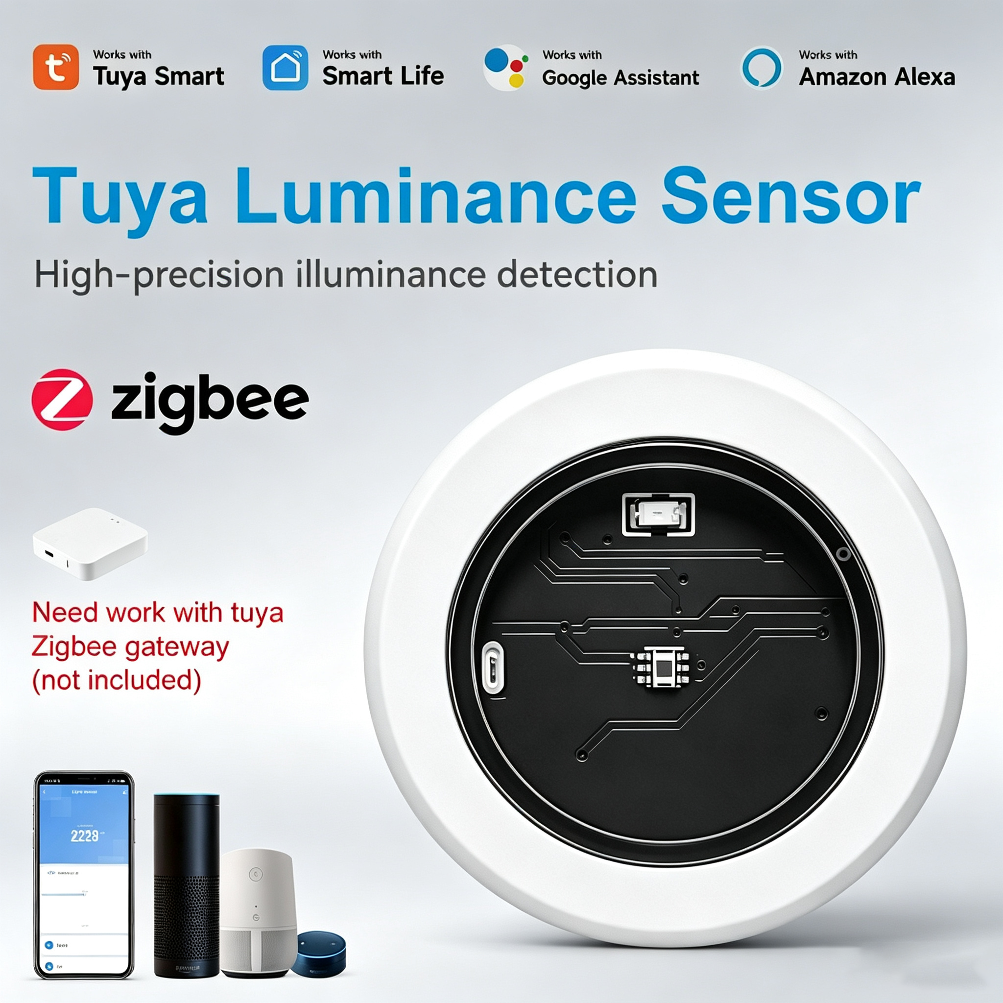 スマート Zigbee 輝度センサー Tuya スマート ライフ アプリ家庭用照明オートメーション用の高精度照度検出