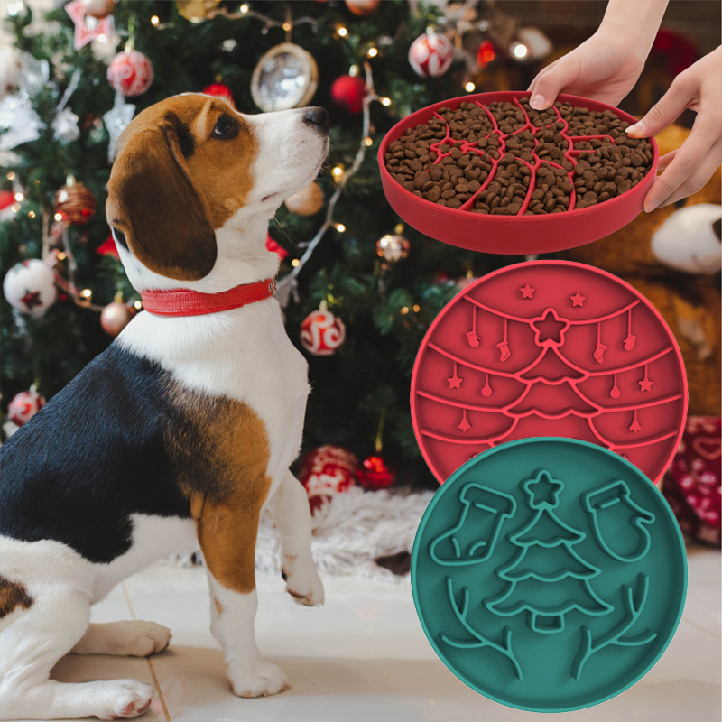 パッド犬スローフードボウル吸盤プレースマットスローフード犬パッドクリスマススタイルシリコーンペット滑り止め抗窒息食事ギア