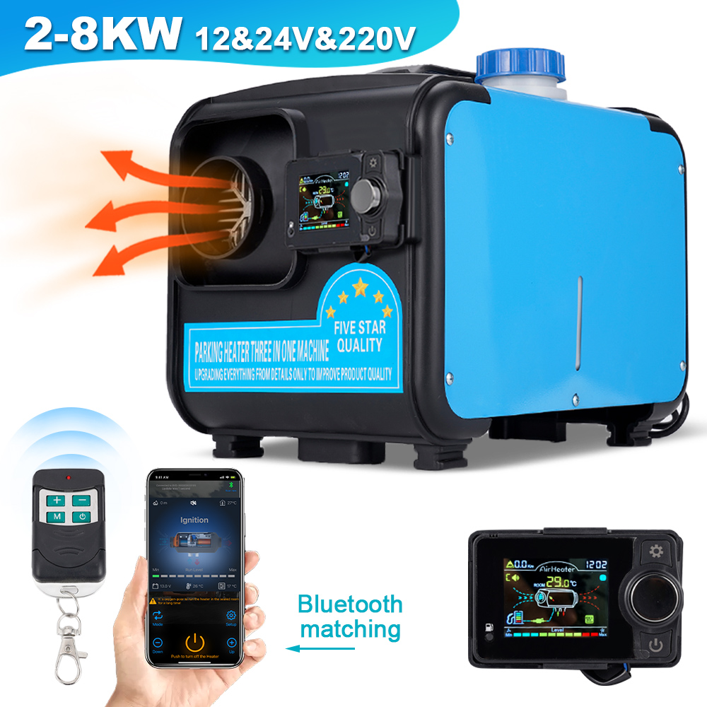 車のディーゼルエアヒーター 12V 24V 220V スリーインワンオールインワンパーキングヒーター 2-8KW Bluetooth 制御付き車バス RV バン用