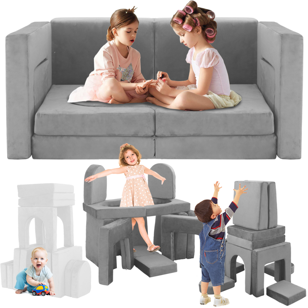 12個のモジュール式子供用プレイソファ、DIYコンバーチブルフォームプレイソファ、幼児用組み立て式フォートセクショナルソファ、クリエイティブなプレイ家具