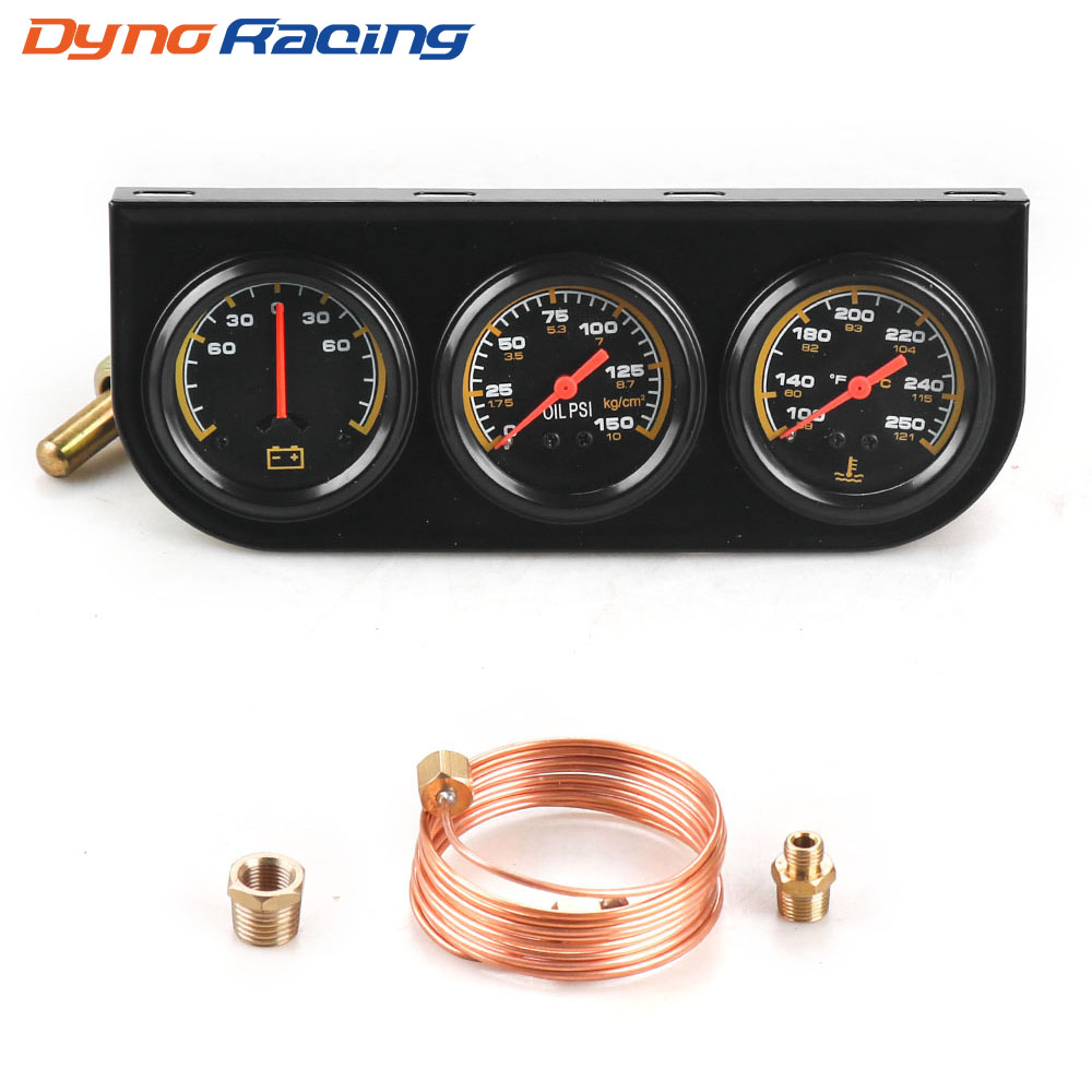3 in1 水温ゲージ 52 ミリメートル油圧ゲージアンプ電圧計 12V キット車機械式トリプルゲージセンサー付き