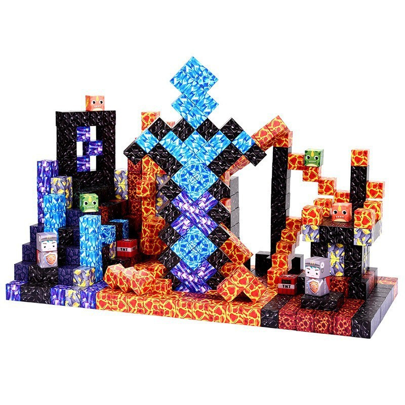 磁気ビルディングブロック Mine World マグネットキューブ スタッキング建設セット用 感覚玩具教育 子供 男の子 女の子 年齢 3 DIY