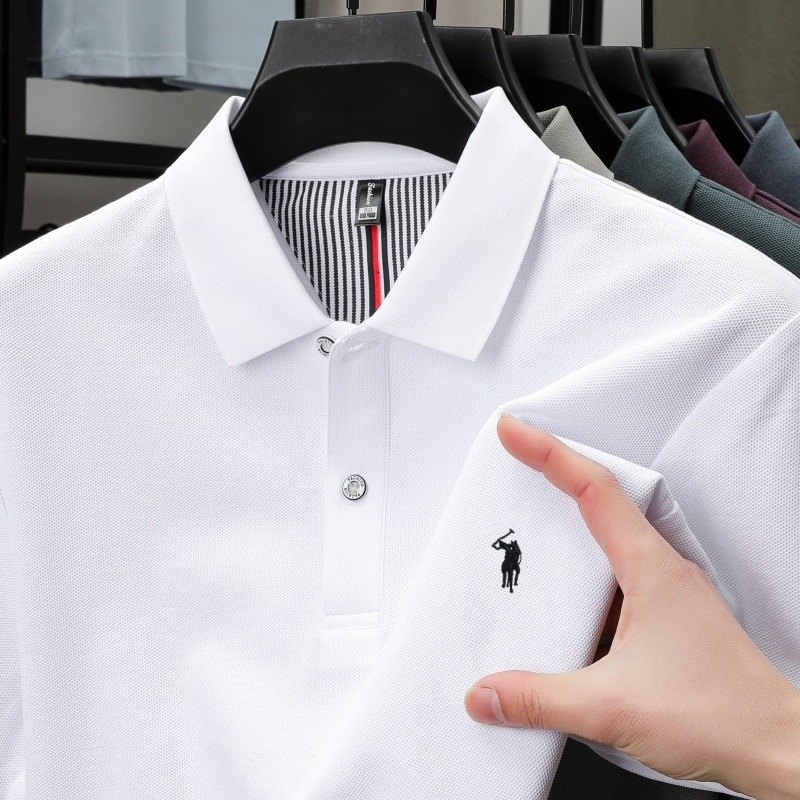 メンズ 100% ピュアコットン通気性半袖 Tシャツハイエンドの高級ブランド刺繍ルーズカジュアル夏ビジネスポロシャツ