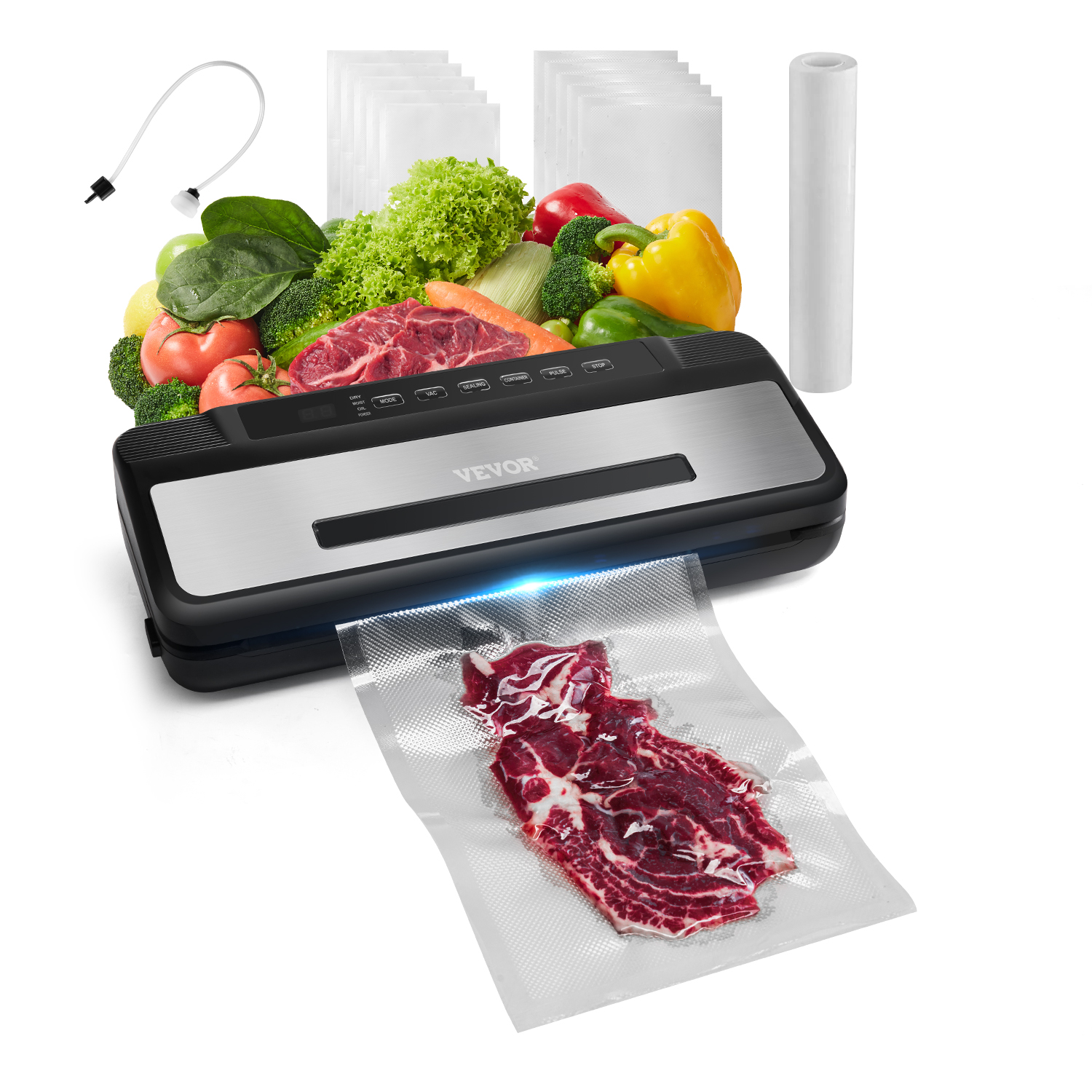SucceBuy 80Kpa 120W 電動真空シーラー機 7-in-1 ウェットフードシーラー キッチン食品保管用の無料真空バッグ10枚付き