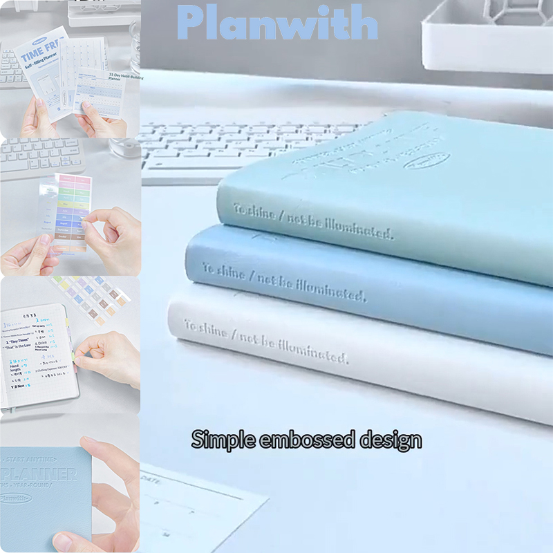 Planwith タイムフリープランナーノート PUカバー 180°フラットレイ 365日日記 A5/ウィークリー/ミニノートパッド オフィスワーク時間管理ジャーナル