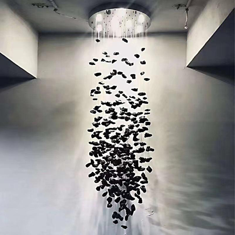 ブラックアート高級石クリスタルシャンデリア階段廊下ロビーモダンクリスタル Led ハンギングランプホーム屋内照明器具
