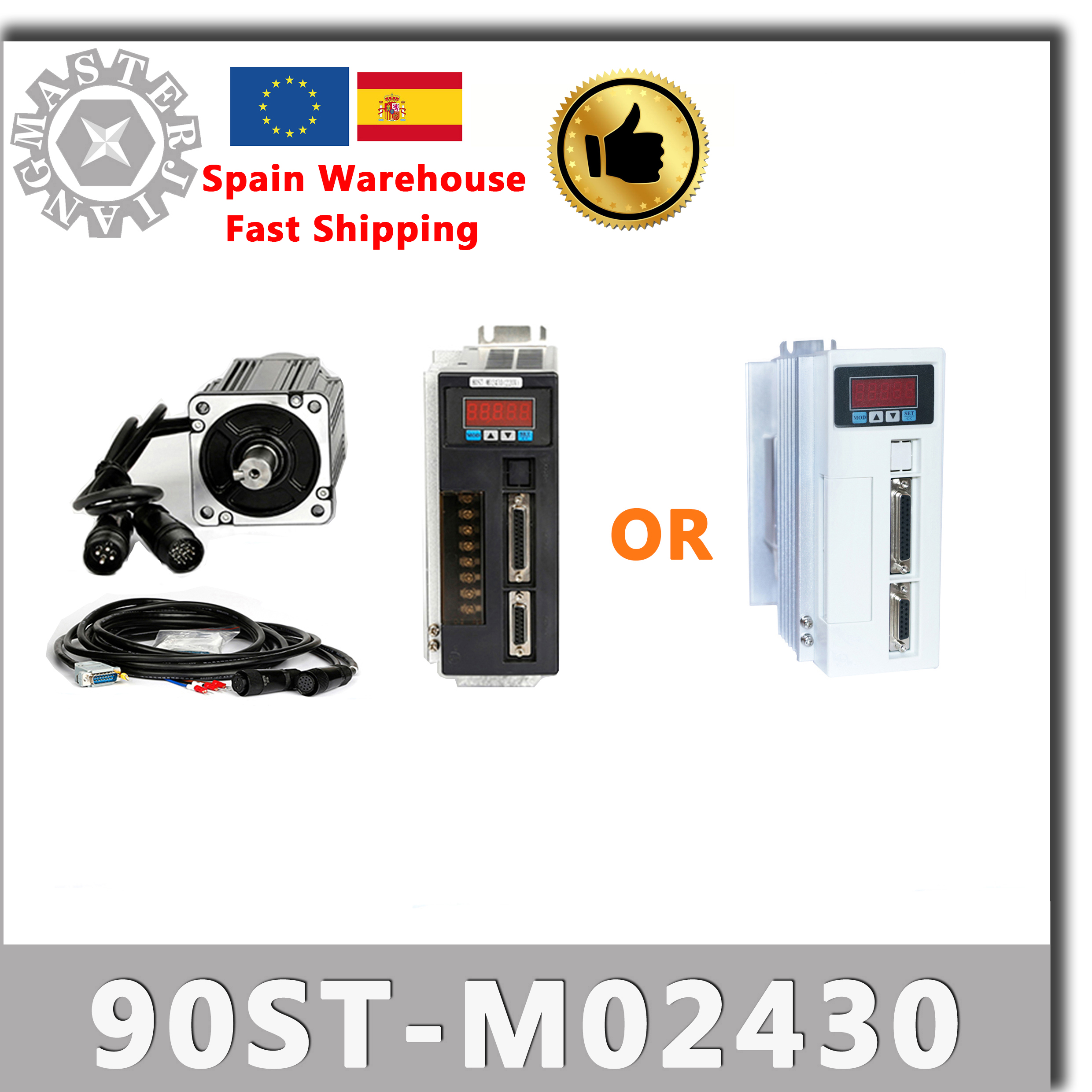 90ST-M02430 220V 750W AC Servo motor 3000RPM 2.4 N.M. 0.75KW servomotor Single-Phase ac drive permanent magnet Matched Driver