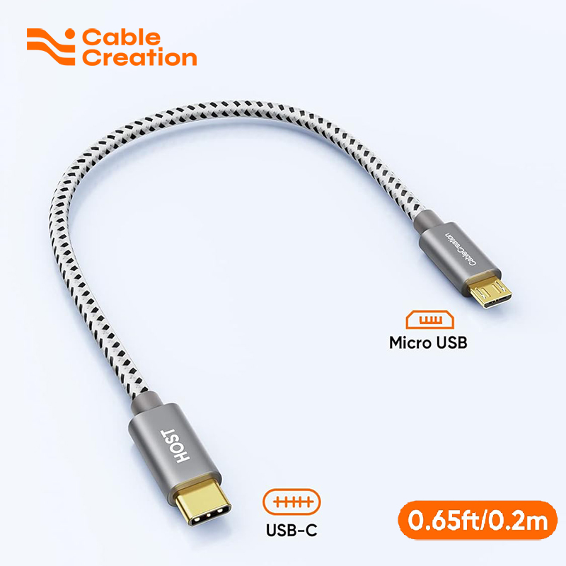 CableCreation 短い USB C - Micro USB ケーブル 0.2M、編組 USBC - MicroUSB OTG 480Mbps コード