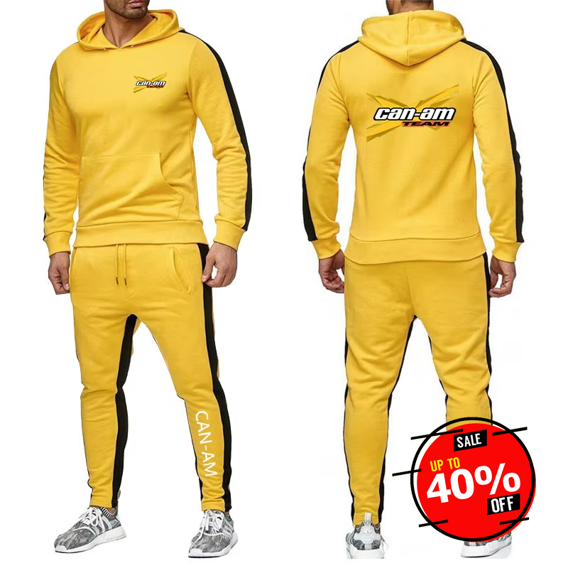2025 Spring Autumn CAN-AM BRP Logo Print Casual Long Sleeve Hoodies+Jogger Sweatpants Suit Men's Solid Color Sports Fashion Sets