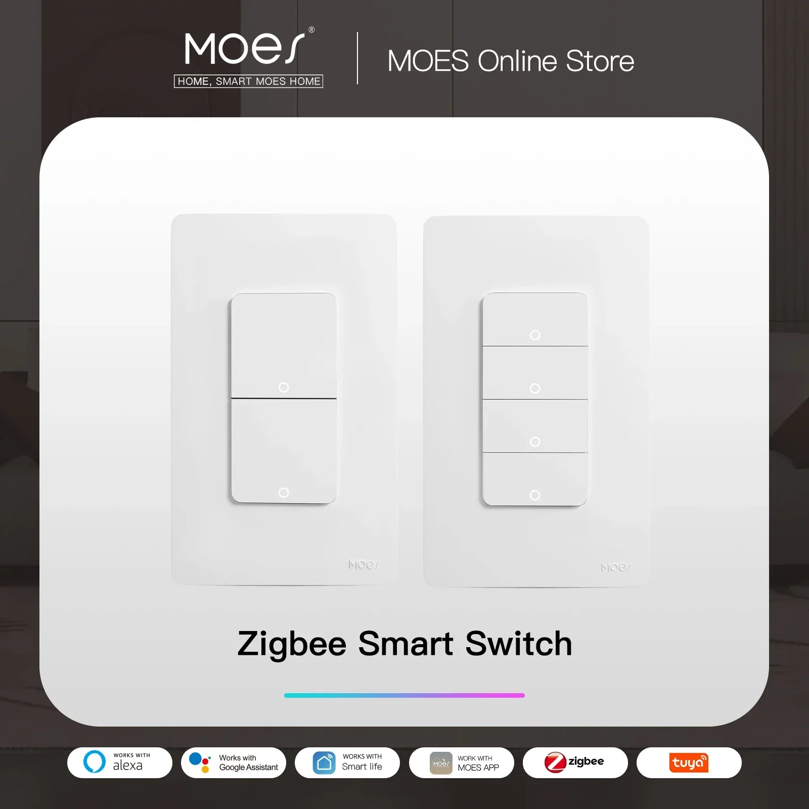 MOES Tuya ZigBee スマートライトスイッチ US プッシュボタン壁スイッチ Alexa Google Home と連携 中性線/中性線不要