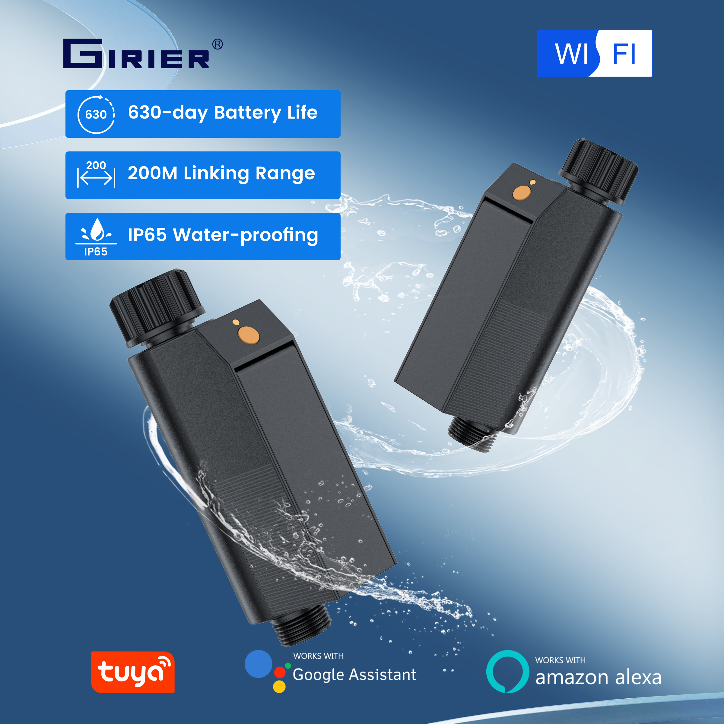 GIRIER Tuya WiFi ウォータータイマー ハブ不要 スマートスプリンクラータイマー ガーデンホース点滴灌漑システム用 2年間のバッテリー寿命