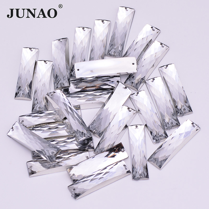 JUNAO 100 個 7*26 ミリメートルクリアホワイトカラー縫製ラインストーン長方形クリスタルストーンはアクリル宝石を縫う DIY 裁縫工芸品