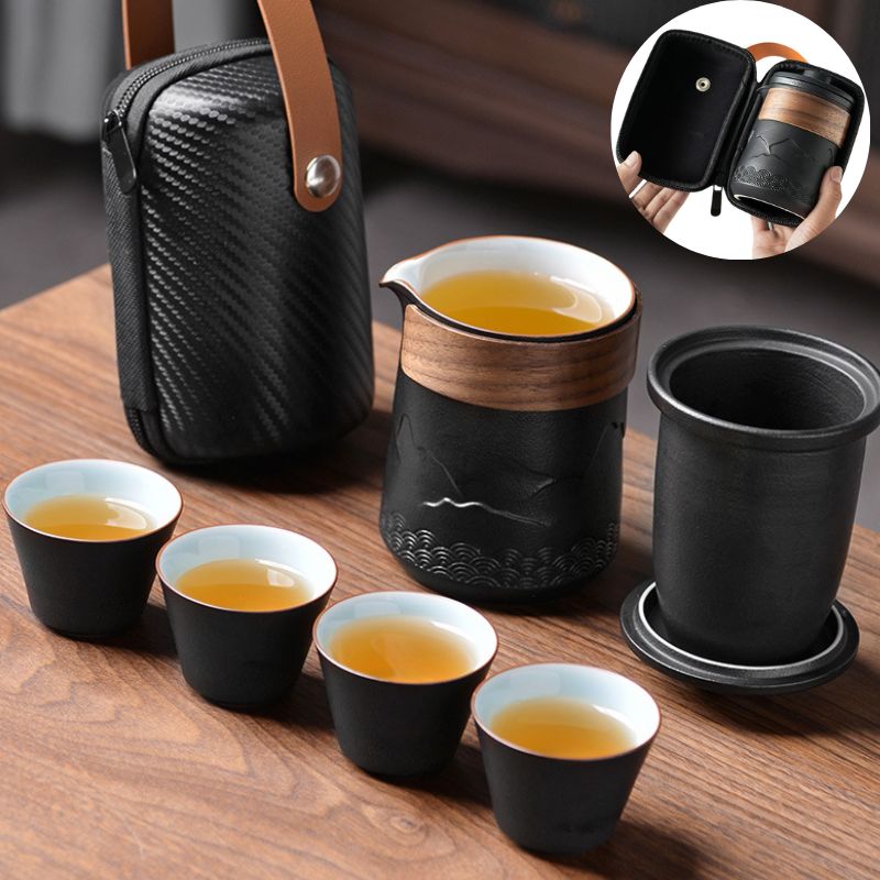 Kuai Ke カップトラベルティーセットキャリングバッグカンフーティーカップシングル 1 ポット 4 カップ屋外ティーポット小セットカップセット