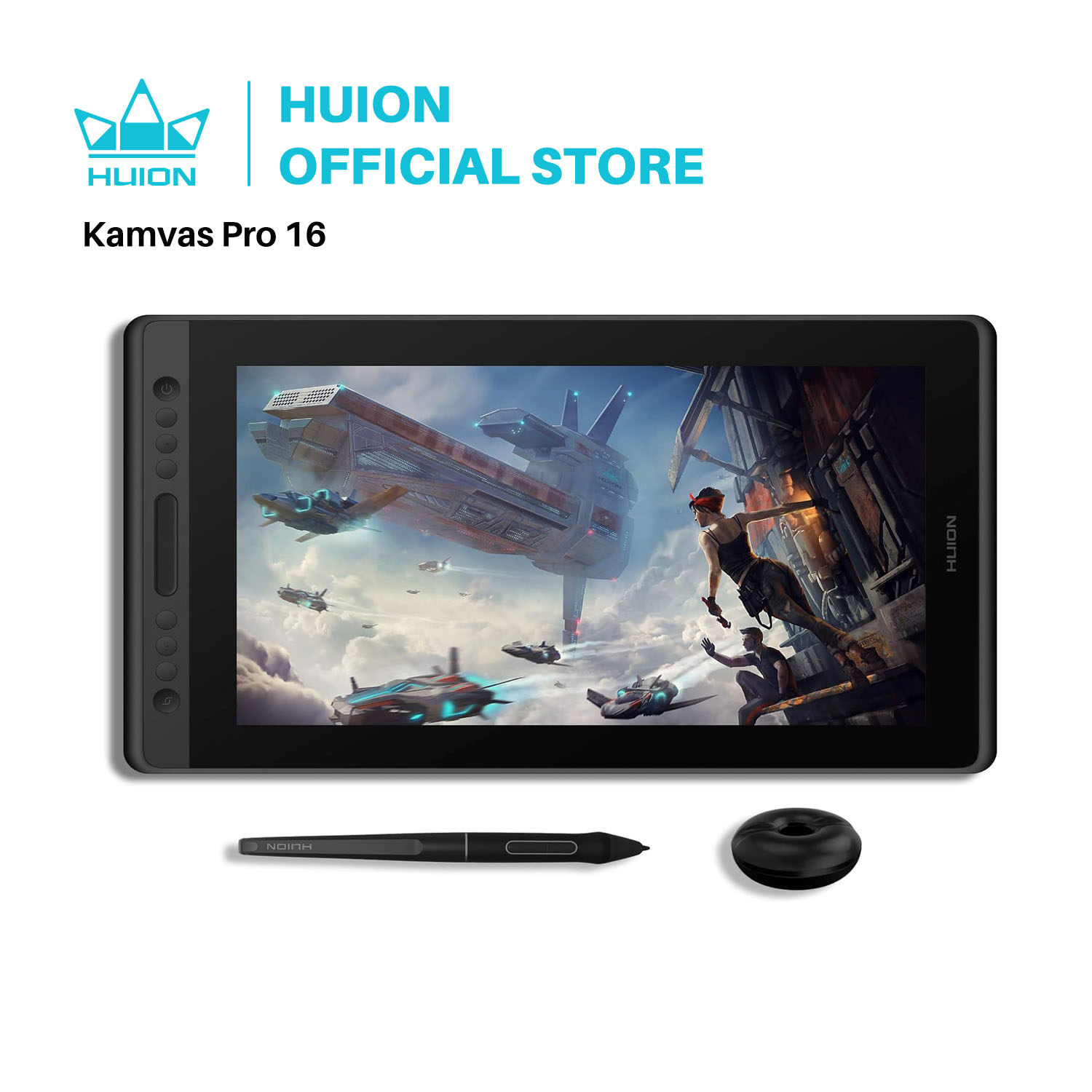 Huion グラフィックモニター Kamvas Pro 16 描画タブレット画面 15.6 インチデジタルタブレット描画ディスプレイ、バッテリーフリーのスタイラスペン付き