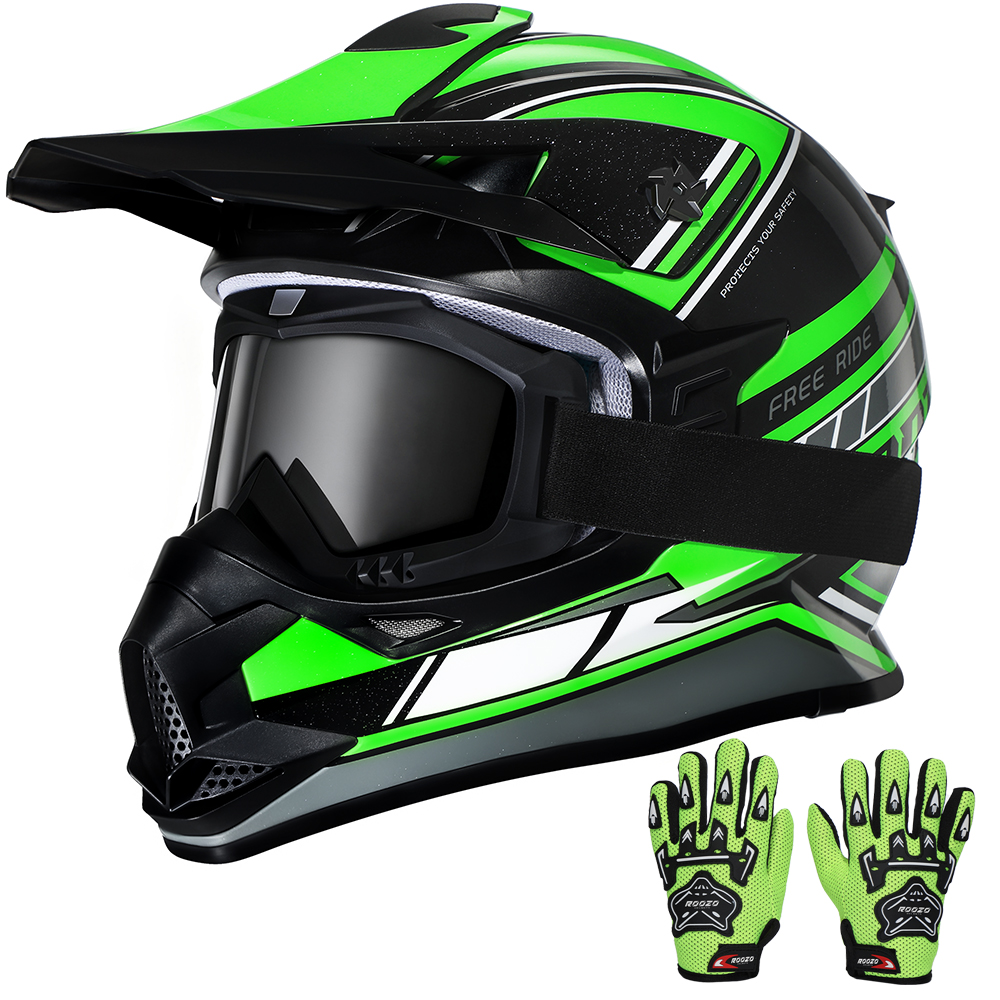 子供モトクロスヘルメット男の子女の子オートバイヘルメットクワッドATV UTVダートバイク用DOT基準を満たし、ゴーグルと手袋付き