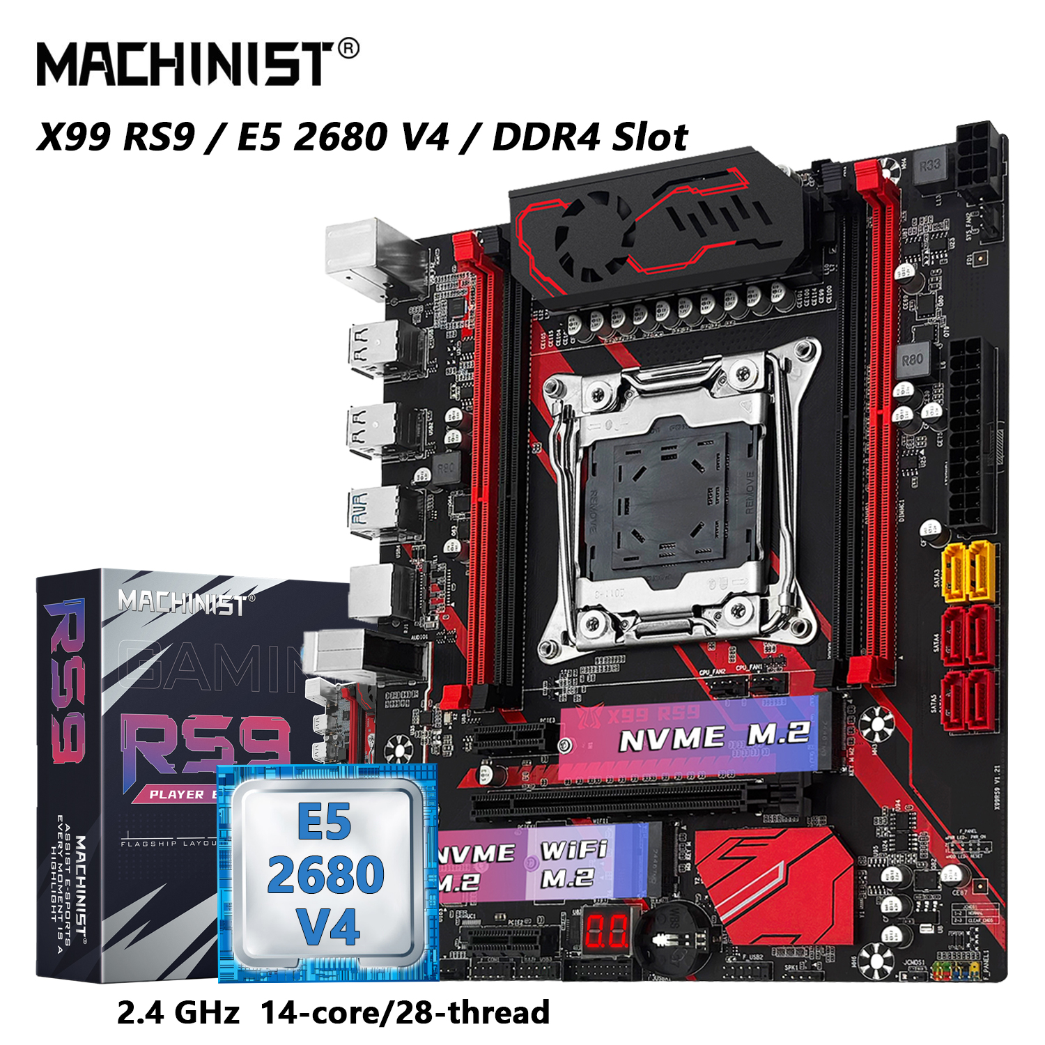 MACHINIST X99 RS9 マザーボードインテル Xeon E5 2680 V4 LGA 2011-3 CPU と DDR4 16GB RAM 4 チャンネルメモリ USB3.0 、オプションキット