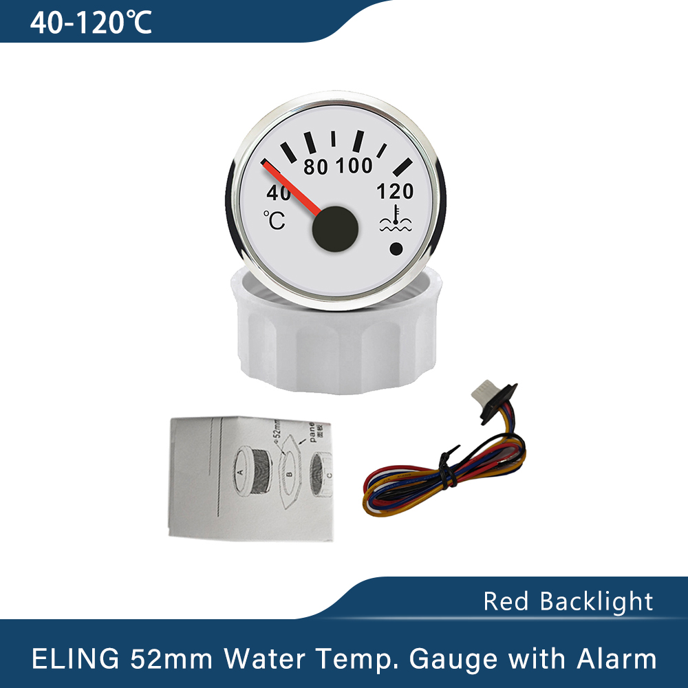 ELING 52 ミリメートル水温計 40-120℃ 赤色バックライトとライトアラーム付き 車 オートバイ ボート トラック ヨット ユニバーサル