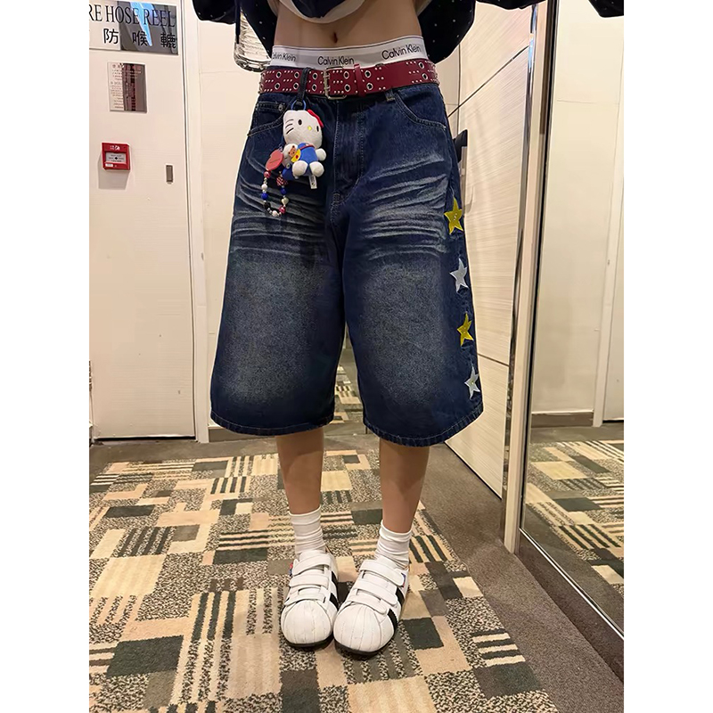 YIBASHU 2026 夏の女性のアメリカンレトロ Jorts パンクデニムショーツ Y2K 2000s 日本原宿ブルースターカーゴジーンズパンツ