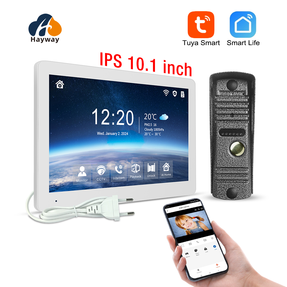 Hayway Tuya ワイヤレスビデオインターホンキット 10 "IPS フルタッチスクリーン 1080P カメラモバイル検出サポートワンキーロック解除