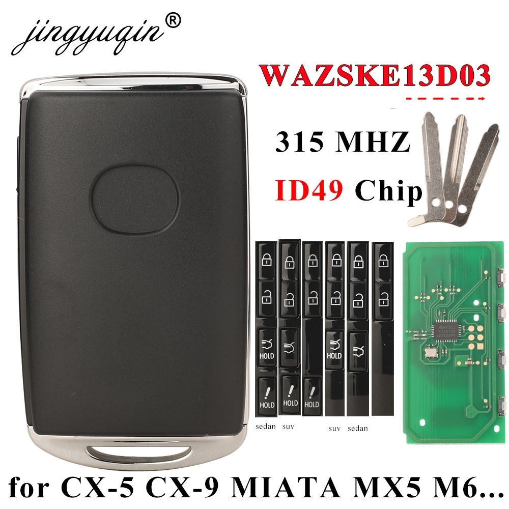Jingyuqin WAZSKE13D03 車のキーリモコンマツダ CX-5 CX-9 MIATA MX5 M6 ID49 Hirag-Pro チップ 315MHz Promixity カード