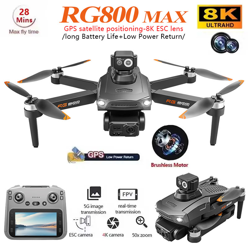 RG800MAX GPS ドローン 8K プロフェッショナル HD デュアルカメラスクリーン 5G WIFI 360°障害物回避ブラシレス Quadcopter Rc ドローンおもちゃ
