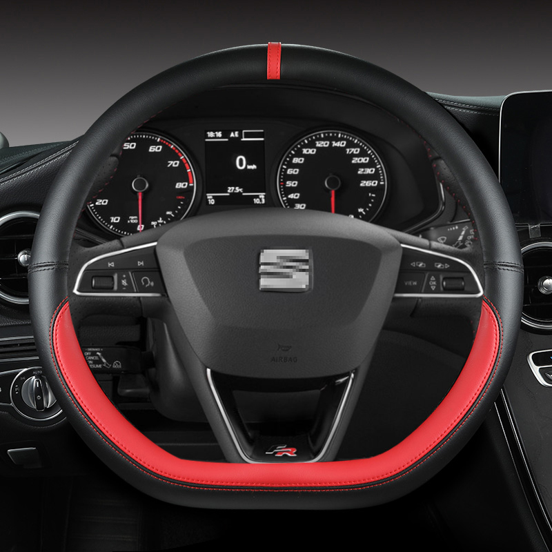 マイクロファイバーレザー車のステアリングホイールカバーノンスリップ 38 センチメートルシート Tarraco Arona Ateca Ibiza Toledo Mii Leon Arosa Exeo ST FR