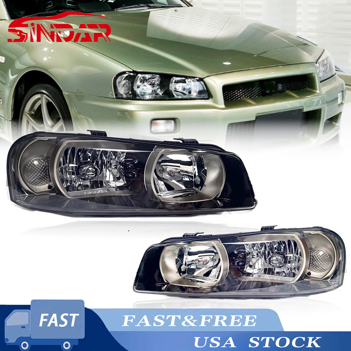 SINDAR 2 個オリジナルヘッドライト日産スカイライン第 5 世代 R34 GTR GT-R 1999-2002 ヘッドランプ 99-02 に適しています