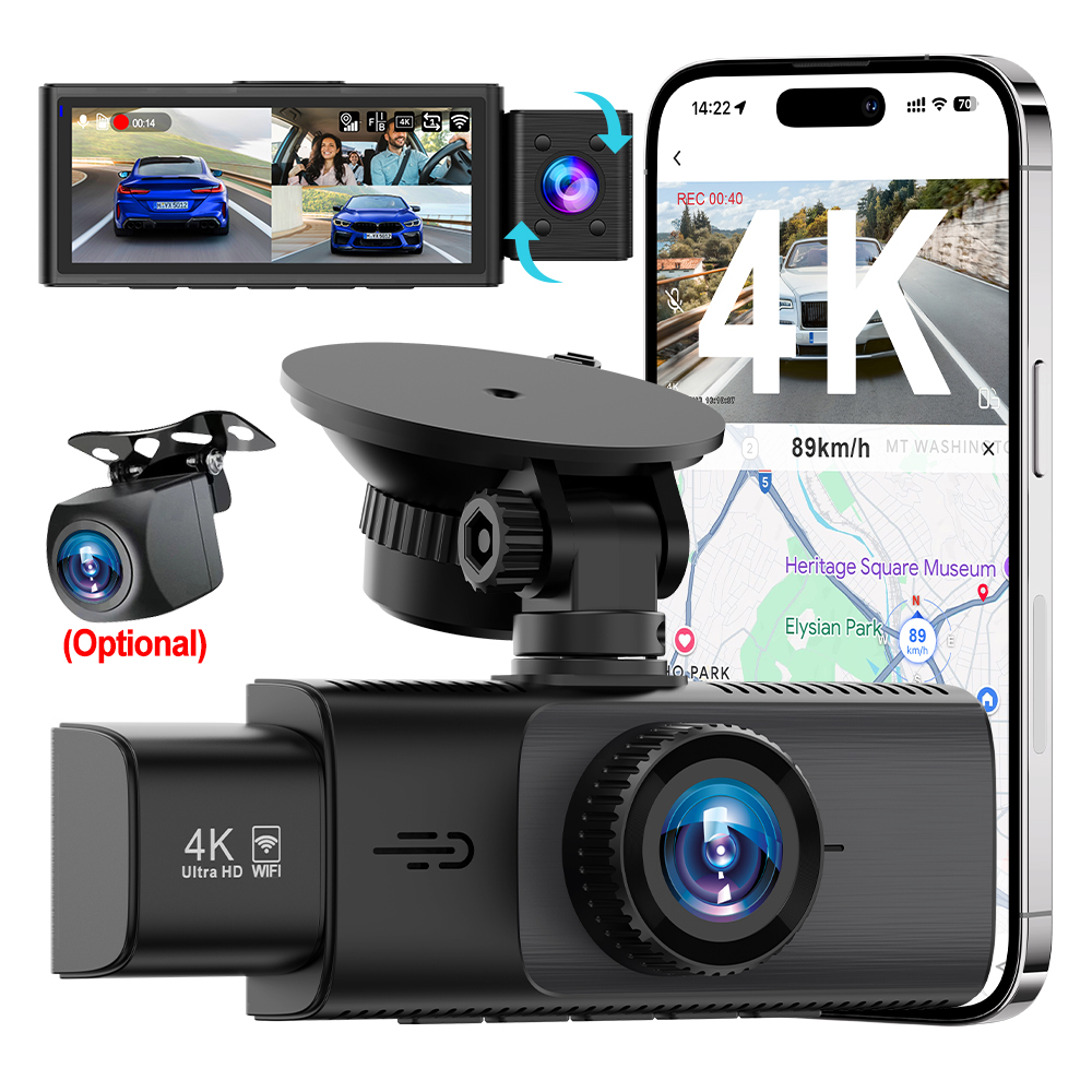 WIFI ダッシュカム 3 カメラ 4K UHD 車 DVR 2/3 レンズカメラビデオレコーダーブラックボックス GPS ダッシュカム自動ループ録画カーアクセサリー