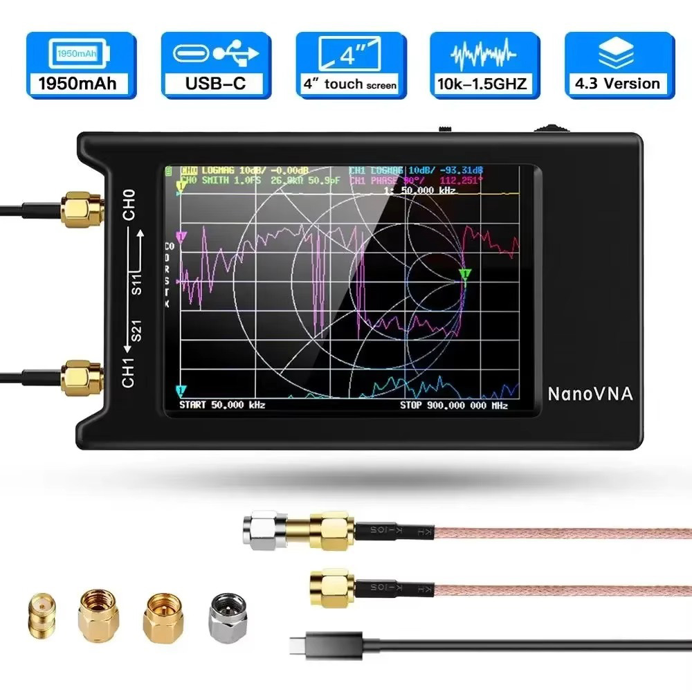オリジナル Zeenko NanoVNA-H4 4.0 "ディスプレイ 1950mAh バッテリーベクトルネットワークアナライザ HF VHF UHF アンテナアナライザ