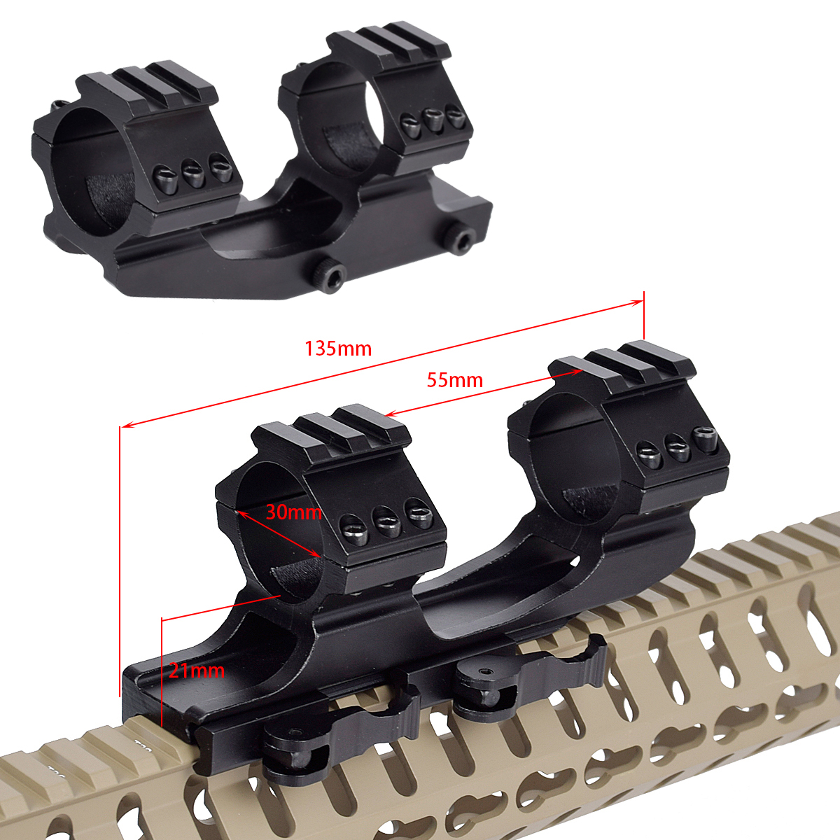 HeavyDuty デュアルリング 25.4 ミリメートル / 30 ミリメートルクイックリリースカンチレバーブラケット AR15 スコープマウントアクセサリー 20 ミリメートルピカティニーレールアルミニウム