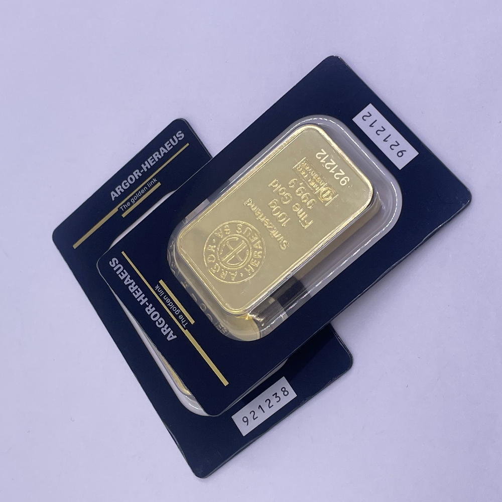 100g アルゴール・ヘレウス スイス 24K ゴールドバー 密封パッケージ シリアル番号 1オンス apmexBar スイス認定鑑定士 金地金