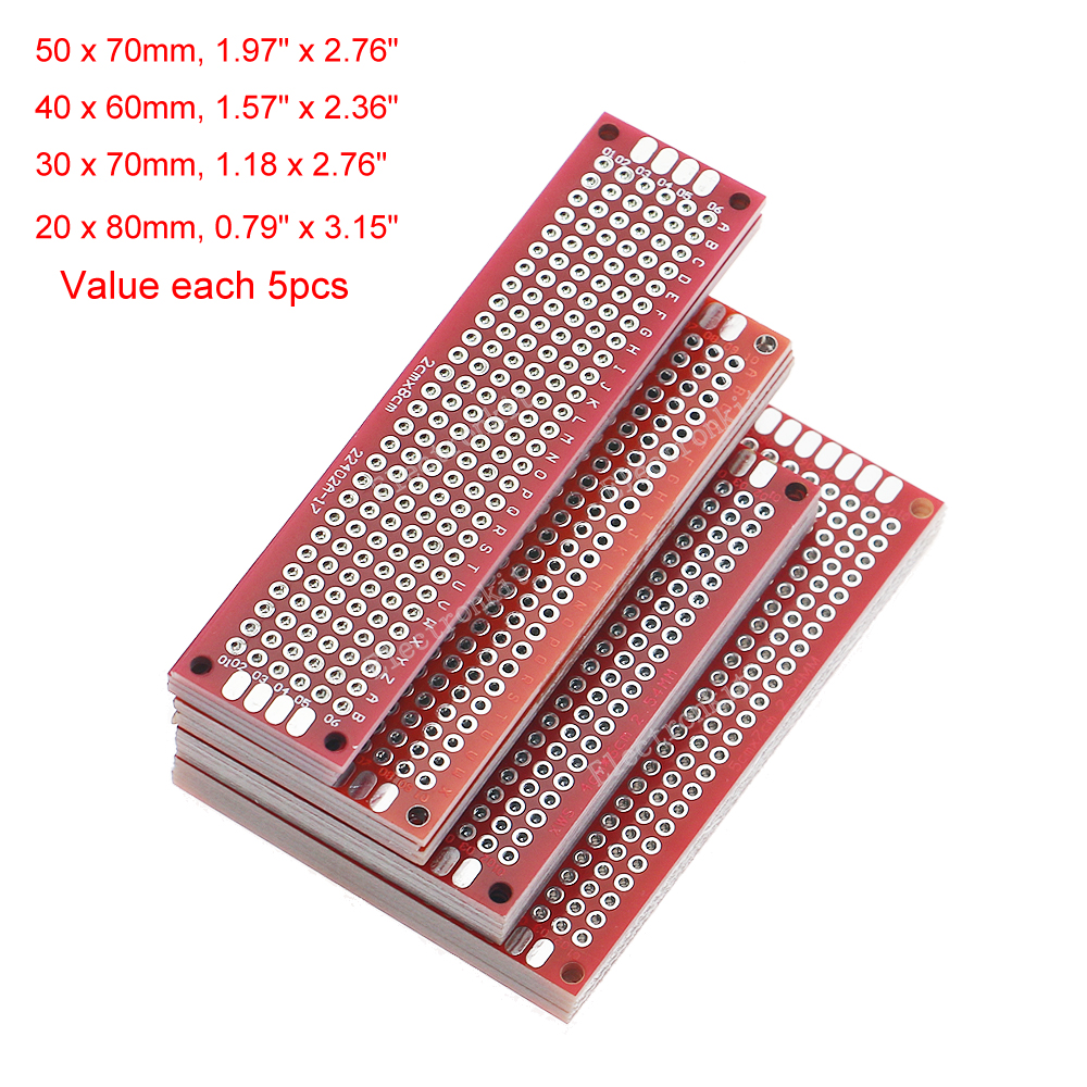 20個入り 赤色 PCB ボード ブレッドボード 両面 3x7 4x6 5x7 7x9cm ユニバーサル PCB 実験プロトタイプ回路基板 DIY 電子工作