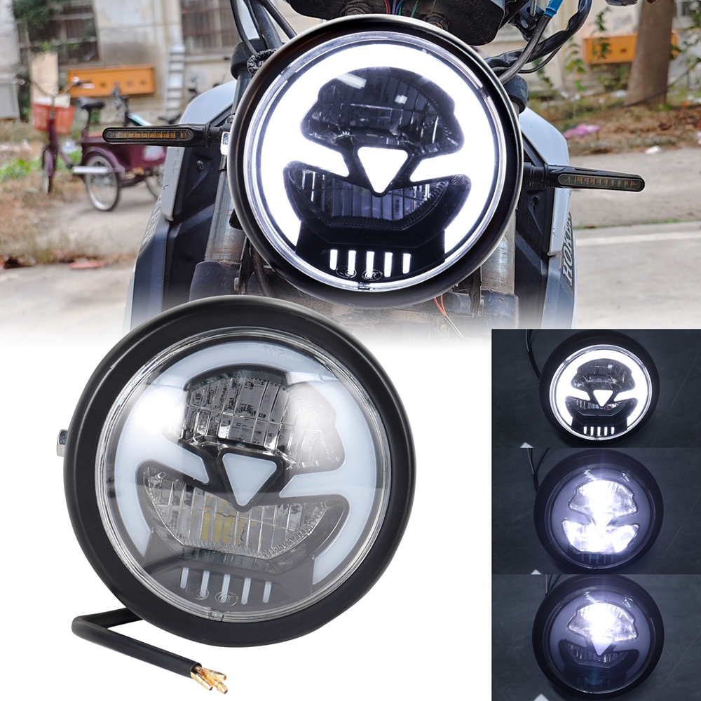 オートバイ 6.3 インチカフェレーサーヴィンテージユニバーサル LED ヘッドライト高低ビームヘッドランプハーレースポーツターソフトテールチョッパーカスタム