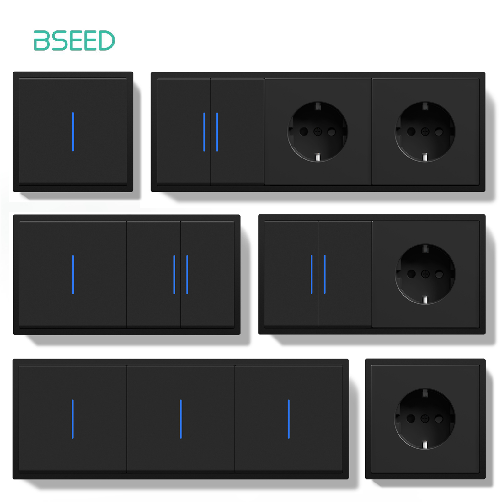 BSEED ボタンスイッチ 1/2 ギャング 1Way 壁電源ソケットウォールライトスイッチ LED インジケータ付きプラスチックフレームスイッチ黒色